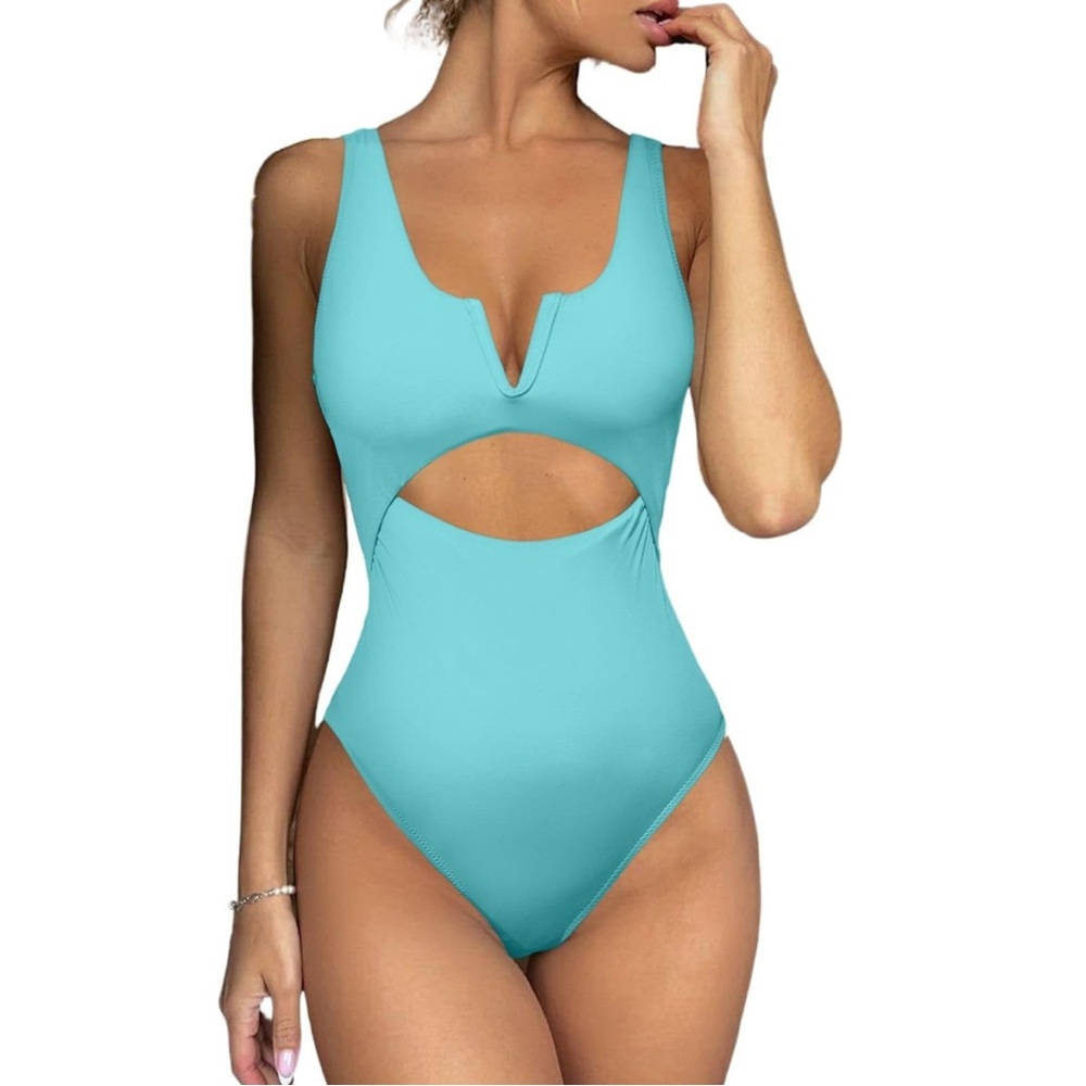 One Piece Tummy Control Bathing Suit - Push Up Swimwear V Neck High Cut Monokini
